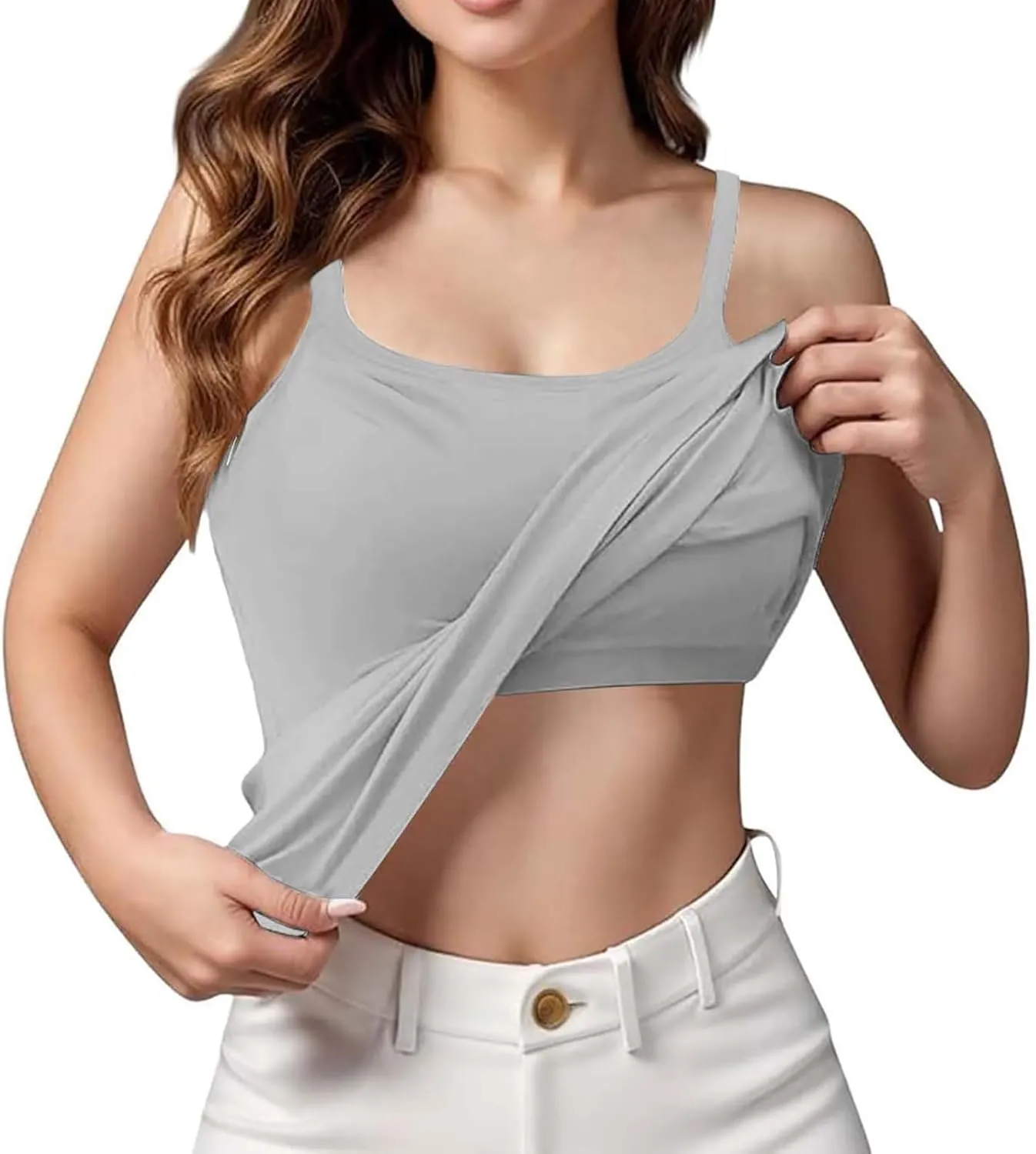 Camisole Tops for Women Built in Bra Adjustable Spaghetti Strap Workout Yoga Shirts Basic Shelf Bra Tank Tops