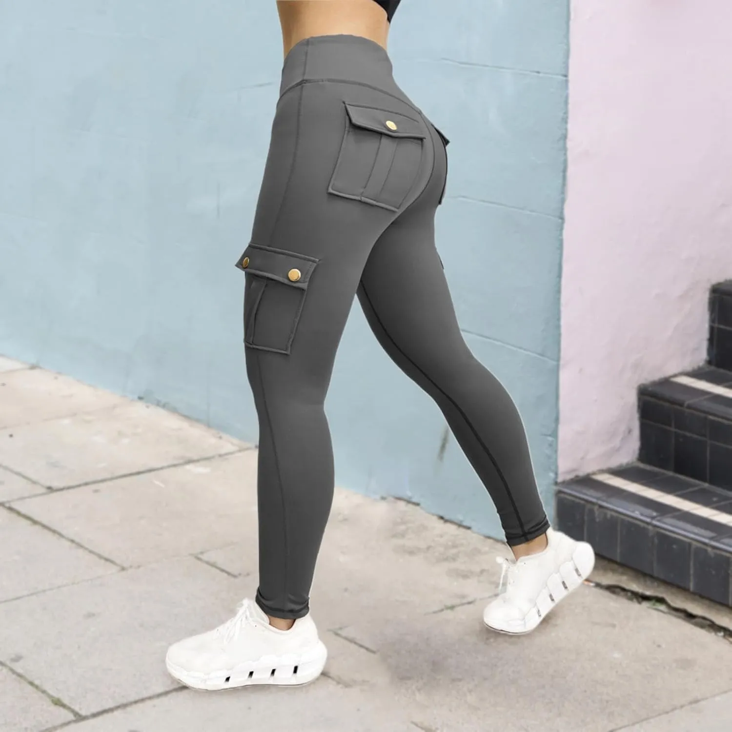 Cargo Pants Womens Butt Lifting Leggings with Flap Pockets Workout Cargo Leggings Casual Hiking Jogger Pants