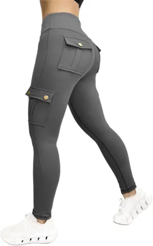 Cargo Pants Womens Butt Lifting Leggings with Flap Pockets Workout Cargo Leggings Casual Hiking Jogger Pants