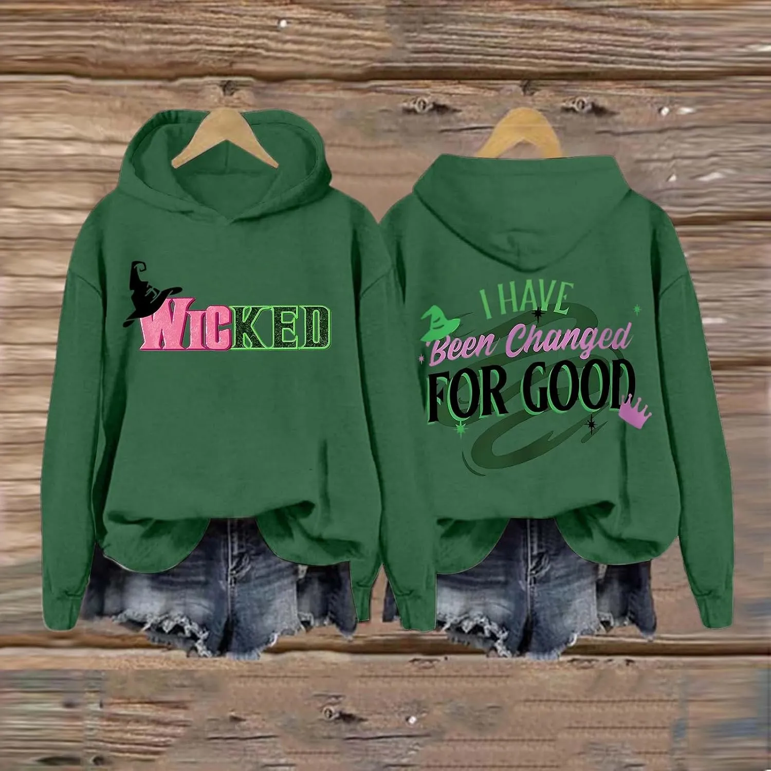 Changed for Good Witch & Princess Sweatshirt Women Pink Green Wicked Graphic Hoodies Novelty Long Sleeve Sweater Tops