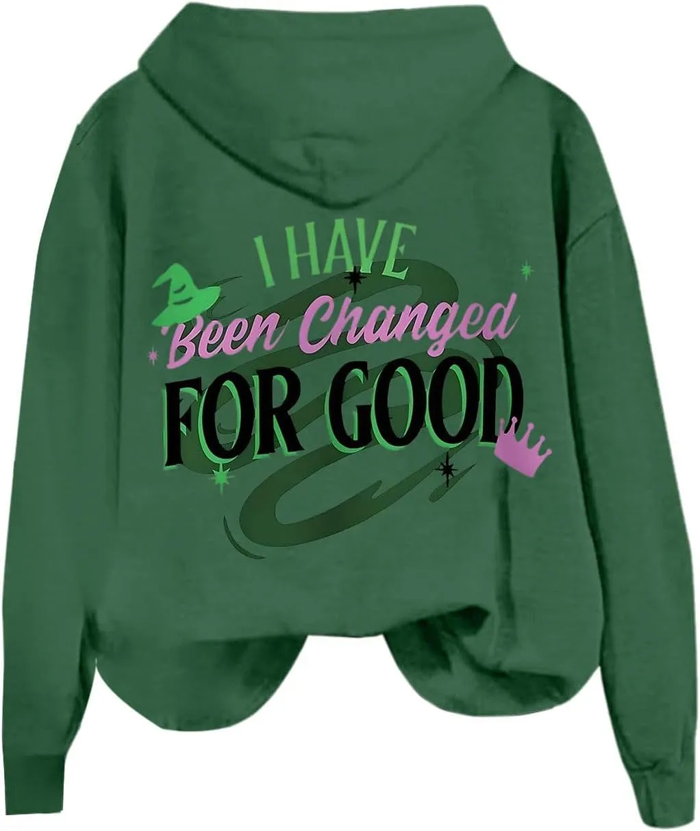 Changed for Good Witch & Princess Sweatshirt Women Pink Green Wicked Graphic Hoodies Novelty Long Sleeve Sweater Tops