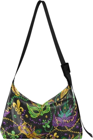 Colorful Masks Hobo Crossbody Bags for Women Leather Large Shoulder Bag Cross Body Mardi Gras Trendy Womens Tote Bags Handbag for Travel Shopping
