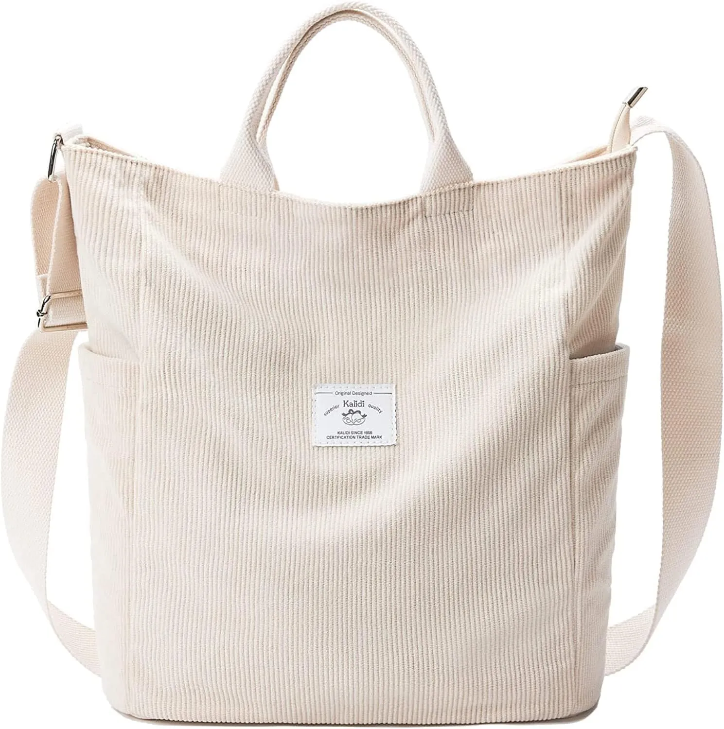 Corduroy Tote Bag, Large Messenger Bag Shoulder Hobo Anti Splash Crossbody Zipper Bag Casual Work Shopping Women Beige (white)