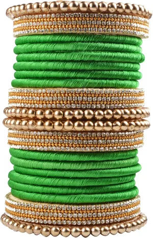 CRAFT LOVE Designer Rhinestone Beaded Silk Thread Bangles Set, Handmade Silk Dori Bangle Set for Women & Girls