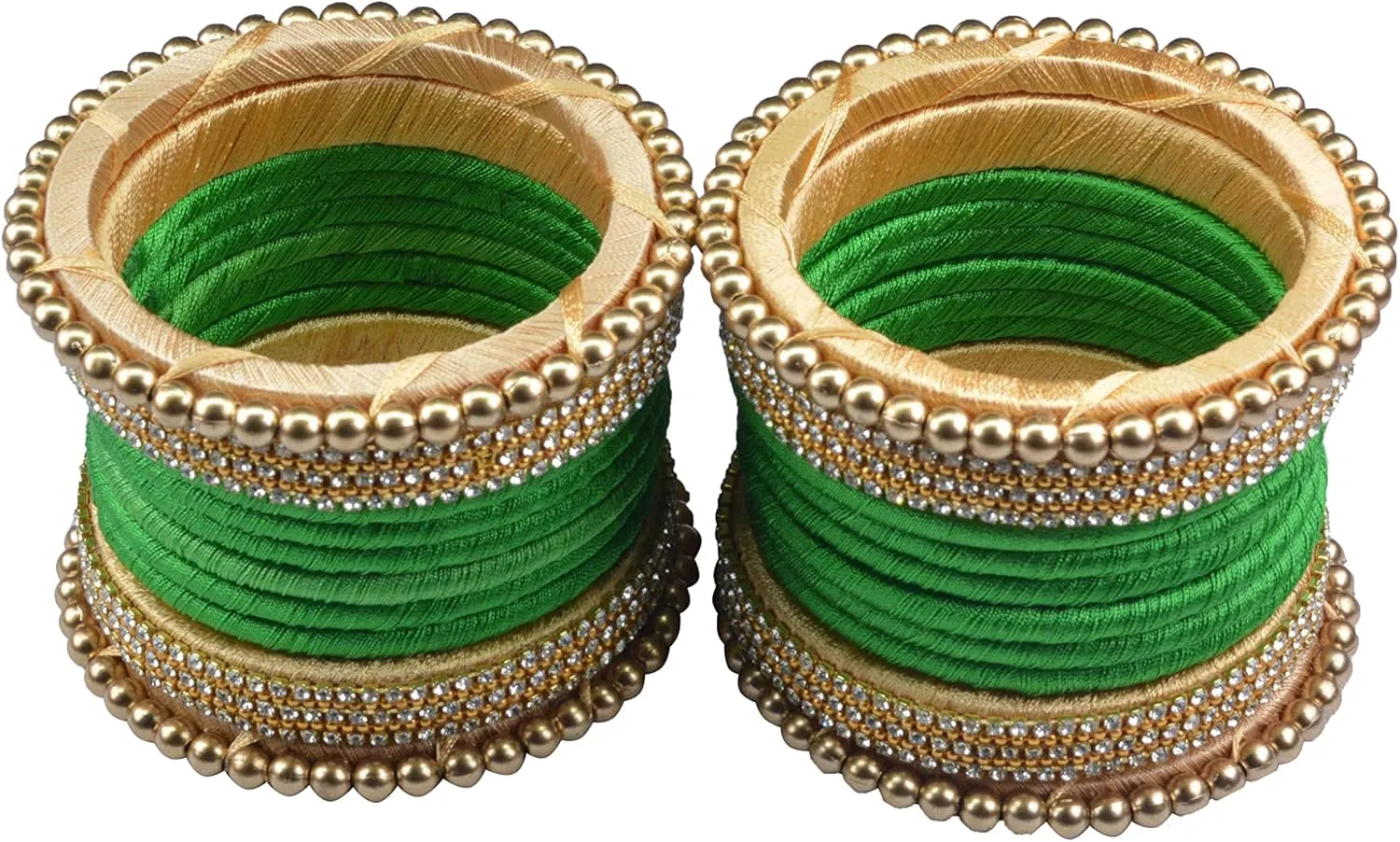 CRAFT LOVE Designer Rhinestone Beaded Silk Thread Bangles Set, Handmade Silk Dori Bangle Set for Women & Girls