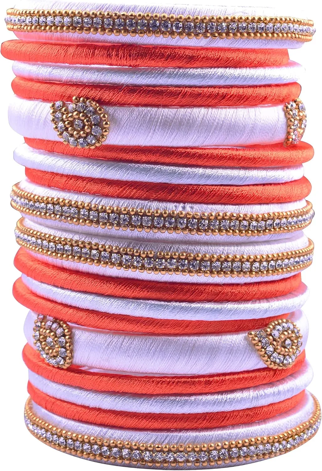 CRAFT LOVE Rhinestone Dual Colour Silk Thread Bangles Set, Handmade Silk Thread Bangle Set for Women