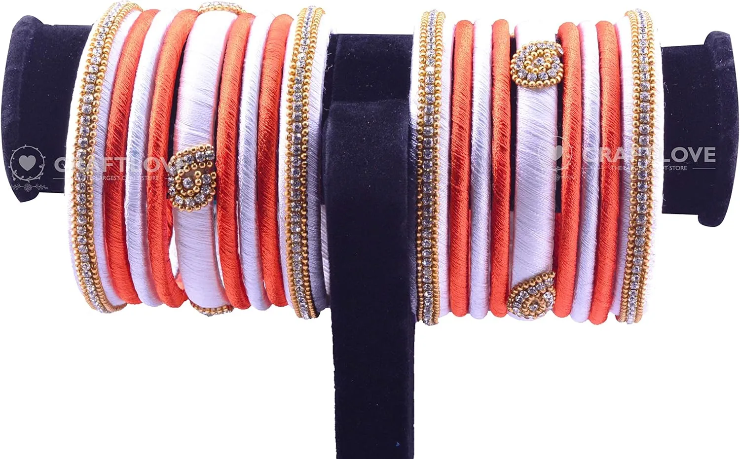 CRAFT LOVE Rhinestone Dual Colour Silk Thread Bangles Set, Handmade Silk Thread Bangle Set for Women