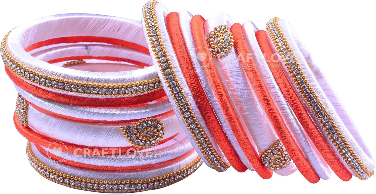 CRAFT LOVE Rhinestone Dual Colour Silk Thread Bangles Set, Handmade Silk Thread Bangle Set for Women