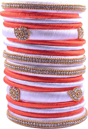 CRAFT LOVE Rhinestone Dual Colour Silk Thread Bangles Set, Handmade Silk Thread Bangle Set for Women