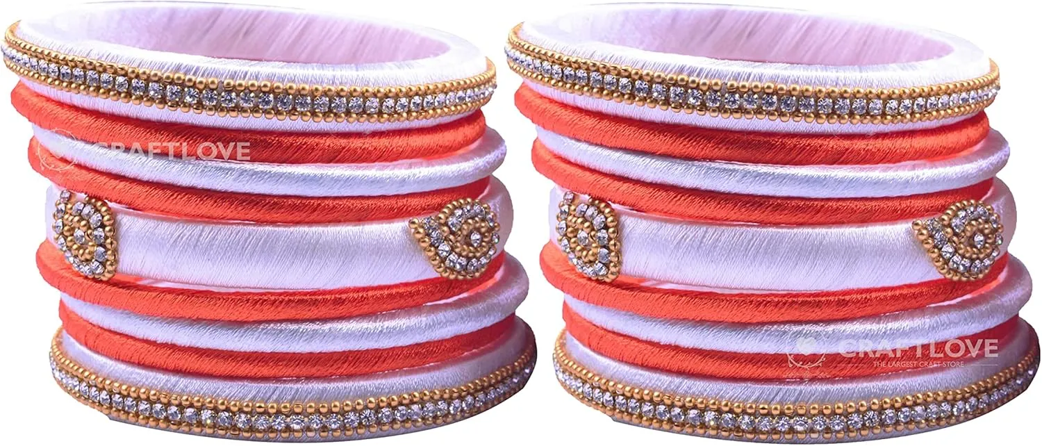 CRAFT LOVE Rhinestone Dual Colour Silk Thread Bangles Set, Handmade Silk Thread Bangle Set for Women