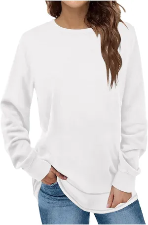 Crewneck Sweatshirts Women Long Sleeve Oversized Sweatshirt Casual Sweaters for Trendy Solid Pullover Sweatshirt