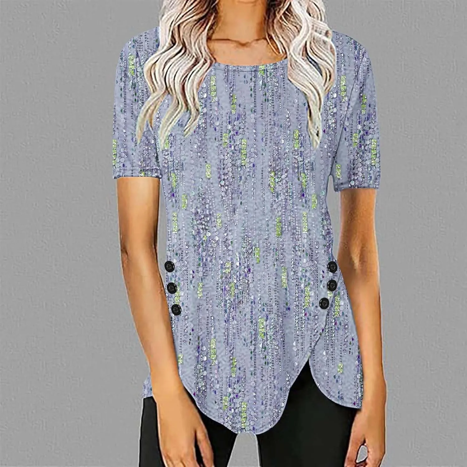 Cute Tops for Women Summer Boho Trendy Short Sleeve Tunic Tops Floral Print Flowy Blouses Fashion Ladies Clothes 2024