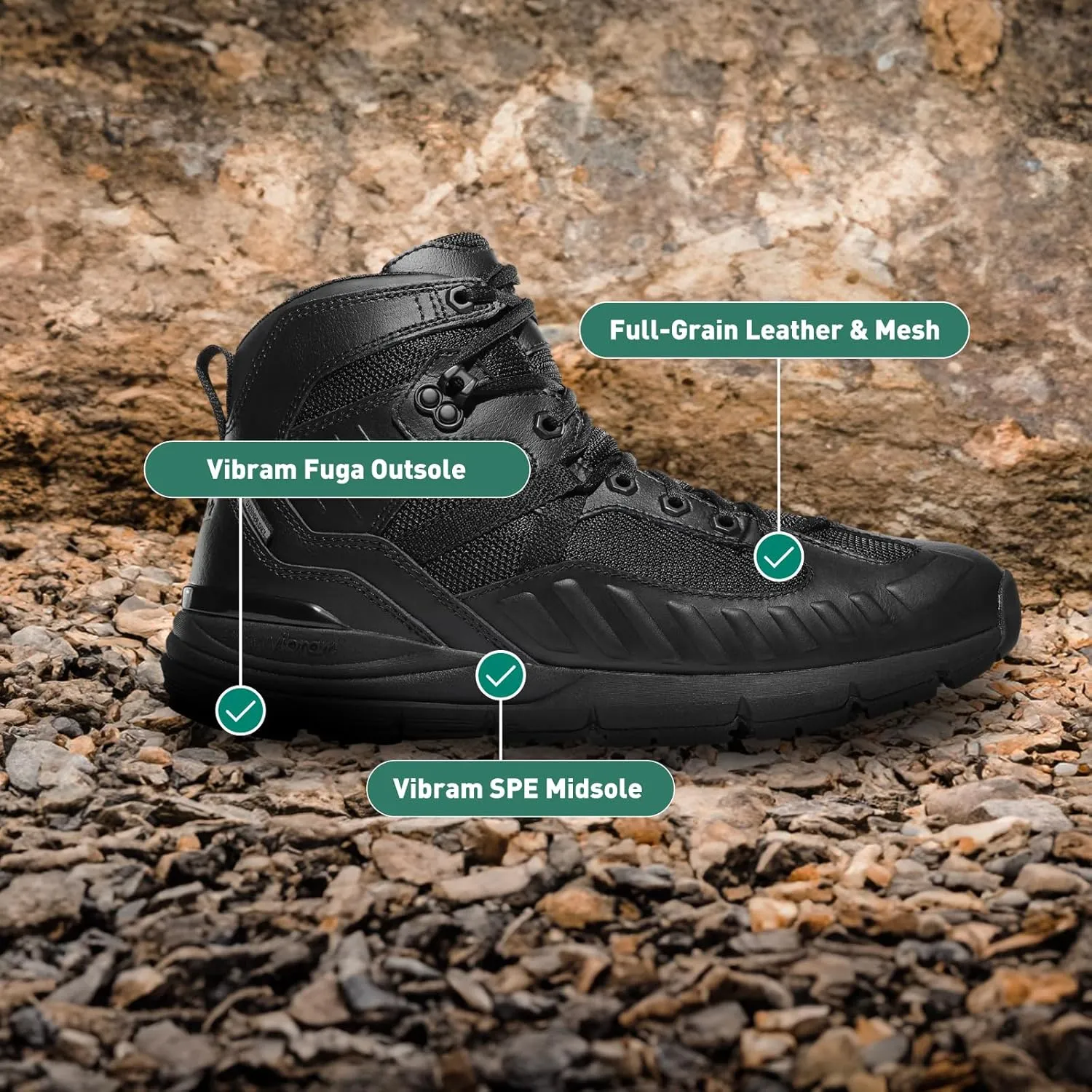 Danner FullBore 4.5 Waterproof Black Tactical Boots for Men - Full-Grain Leather & Mesh, with Shock-Absorbing Midsole & Slip-Resistant Outsole