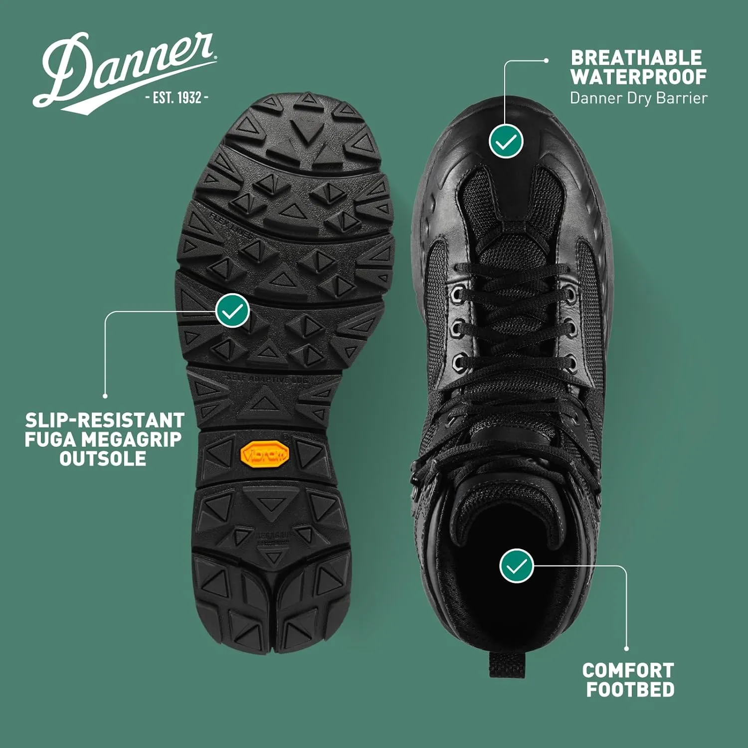 Danner FullBore 4.5 Waterproof Black Tactical Boots for Men - Full-Grain Leather & Mesh, with Shock-Absorbing Midsole & Slip-Resistant Outsole