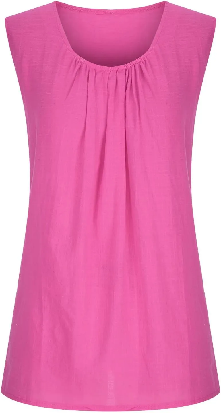 DASAYO Women's Sleeveless Linen Tank Tops Solid Color Crewneck Loose Tshirt Tanks Flowy Retro Gauze Going Out Shirt Blouse