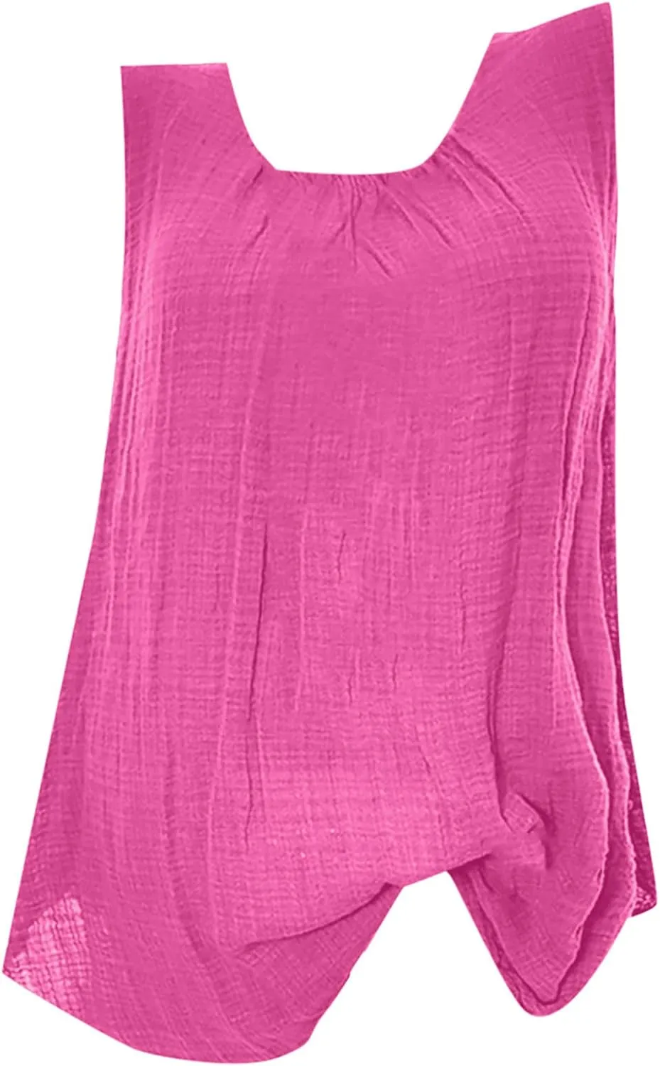 DASAYO Women's Sleeveless Linen Tank Tops Solid Color Crewneck Loose Tshirt Tanks Flowy Retro Gauze Going Out Shirt Blouse