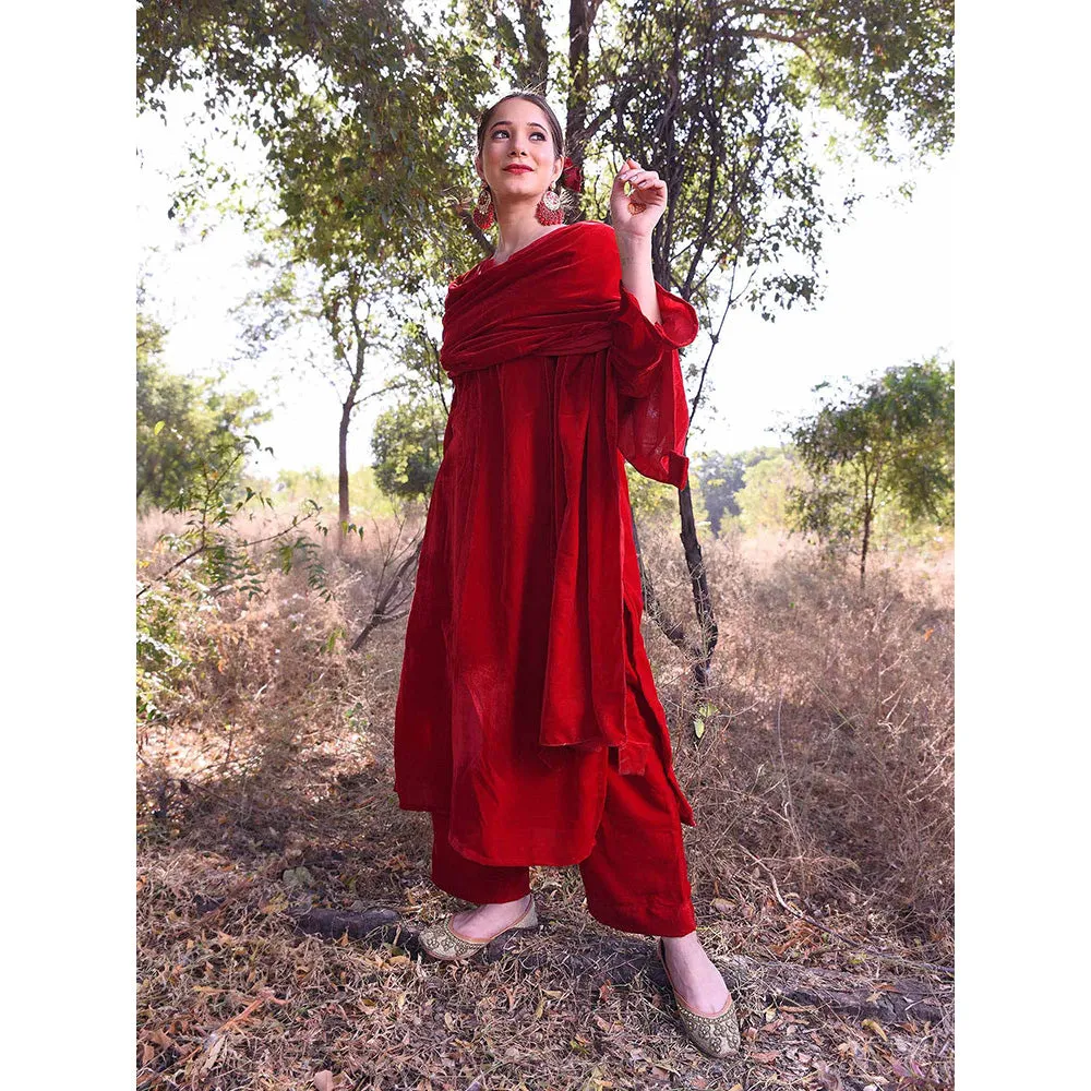 DIMPLE DESIGN STUDIO Red Velvet Suit (Set of 3)
