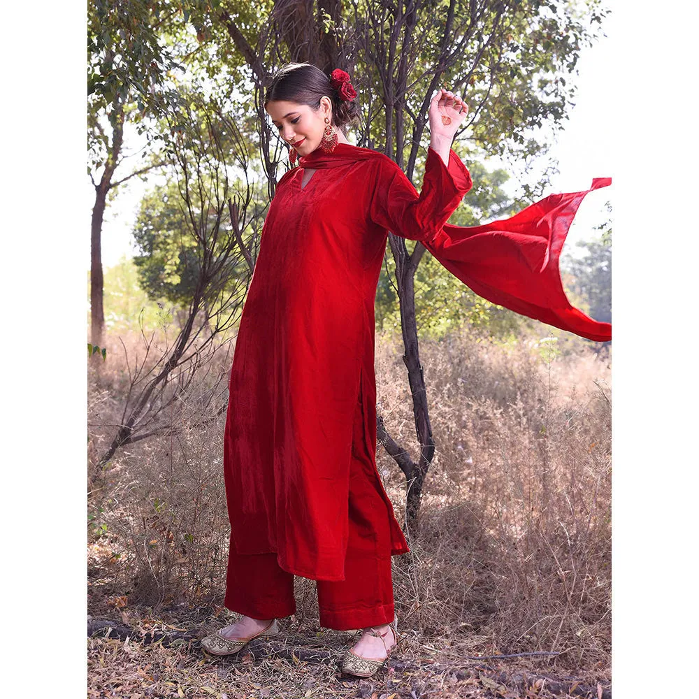 DIMPLE DESIGN STUDIO Red Velvet Suit (Set of 3)