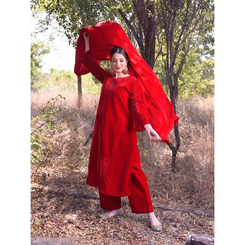 DIMPLE DESIGN STUDIO Red Velvet Suit (Set of 3)