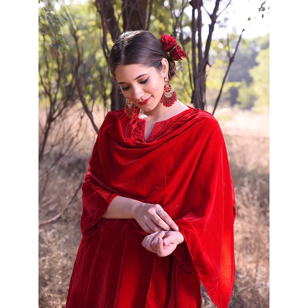 DIMPLE DESIGN STUDIO Red Velvet Suit (Set of 3)