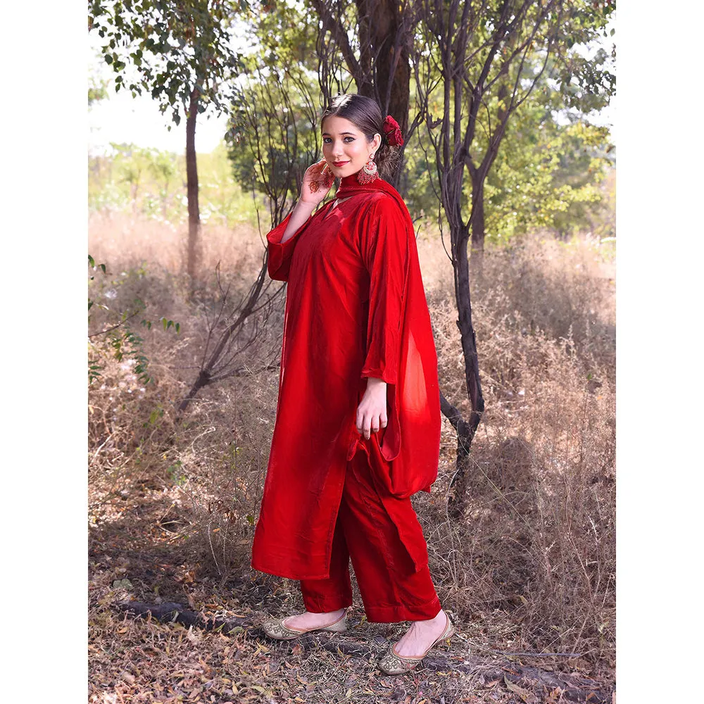 DIMPLE DESIGN STUDIO Red Velvet Suit (Set of 3)