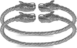 Dragon ends coiled rope West Indian bangles .925 Sterling silver (MADE IN USA) (pair)