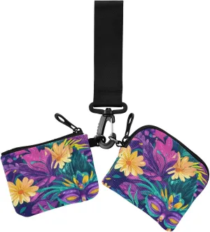Dual Wristlet Wallets for Women Mardi Gras Carnival Masks Purple Small Detachable Money Organizers with Wristle Strap for Men Women 2 Packs