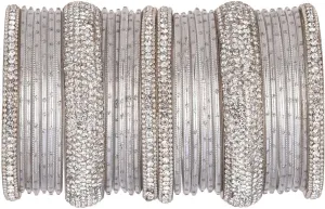 Efulgenz Bridal Indian Bangles Set Rhinestone Bollywood Indian Bangles for Women Crystal Plain Metal Bangles Bracelet Wedding Jewelry for Women (30 Pcs)