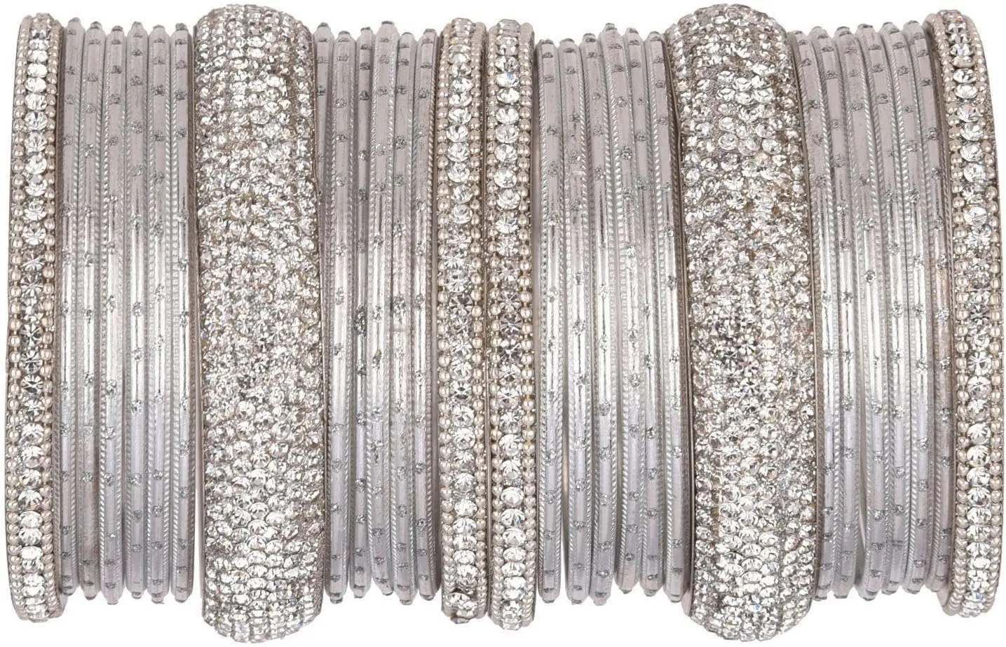 Efulgenz Bridal Indian Bangles Set Rhinestone Bollywood Indian Bangles for Women Crystal Plain Metal Bangles Bracelet Wedding Jewelry for Women (30 Pcs)