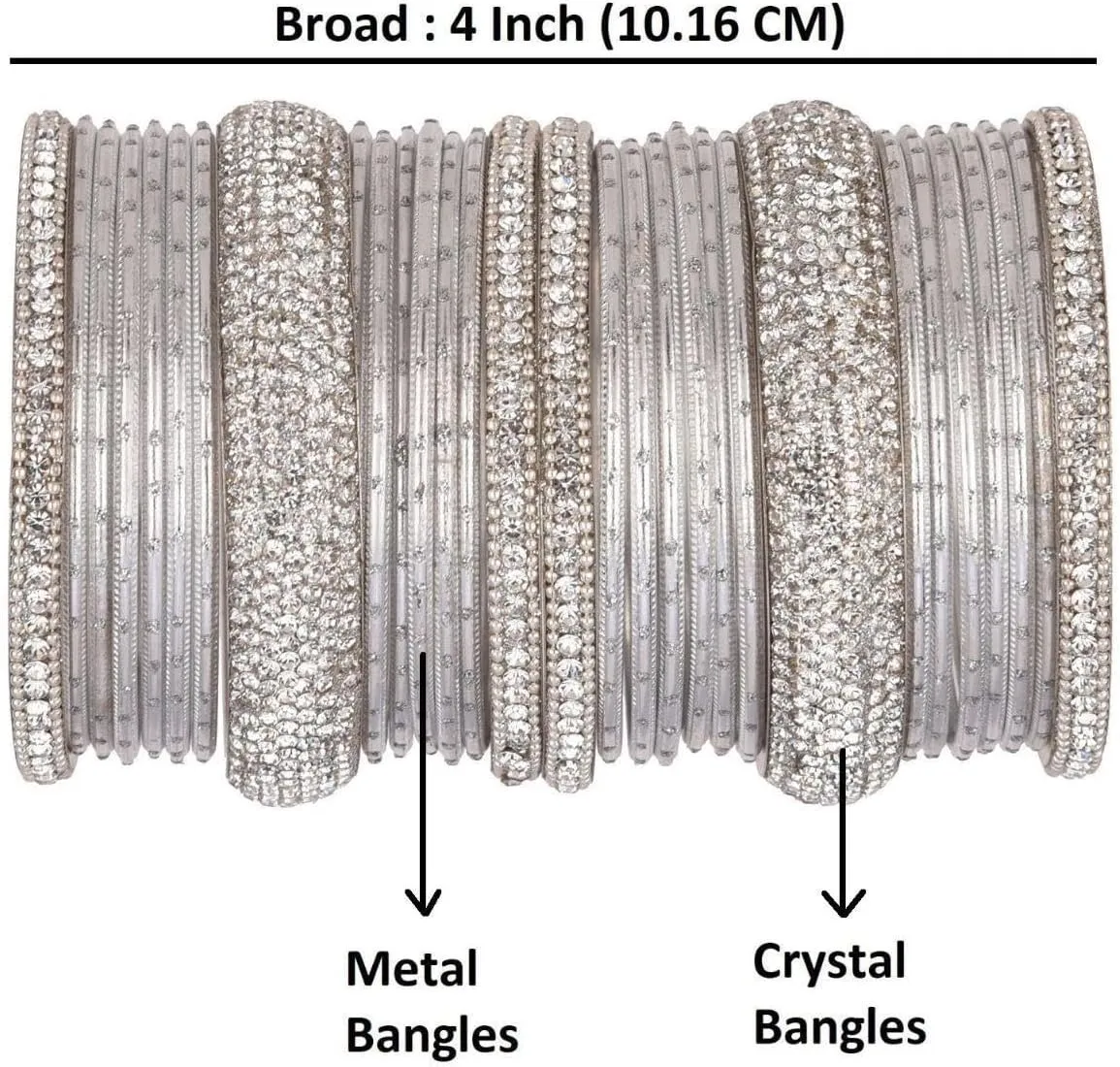 Efulgenz Bridal Indian Bangles Set Rhinestone Bollywood Indian Bangles for Women Crystal Plain Metal Bangles Bracelet Wedding Jewelry for Women (30 Pcs)