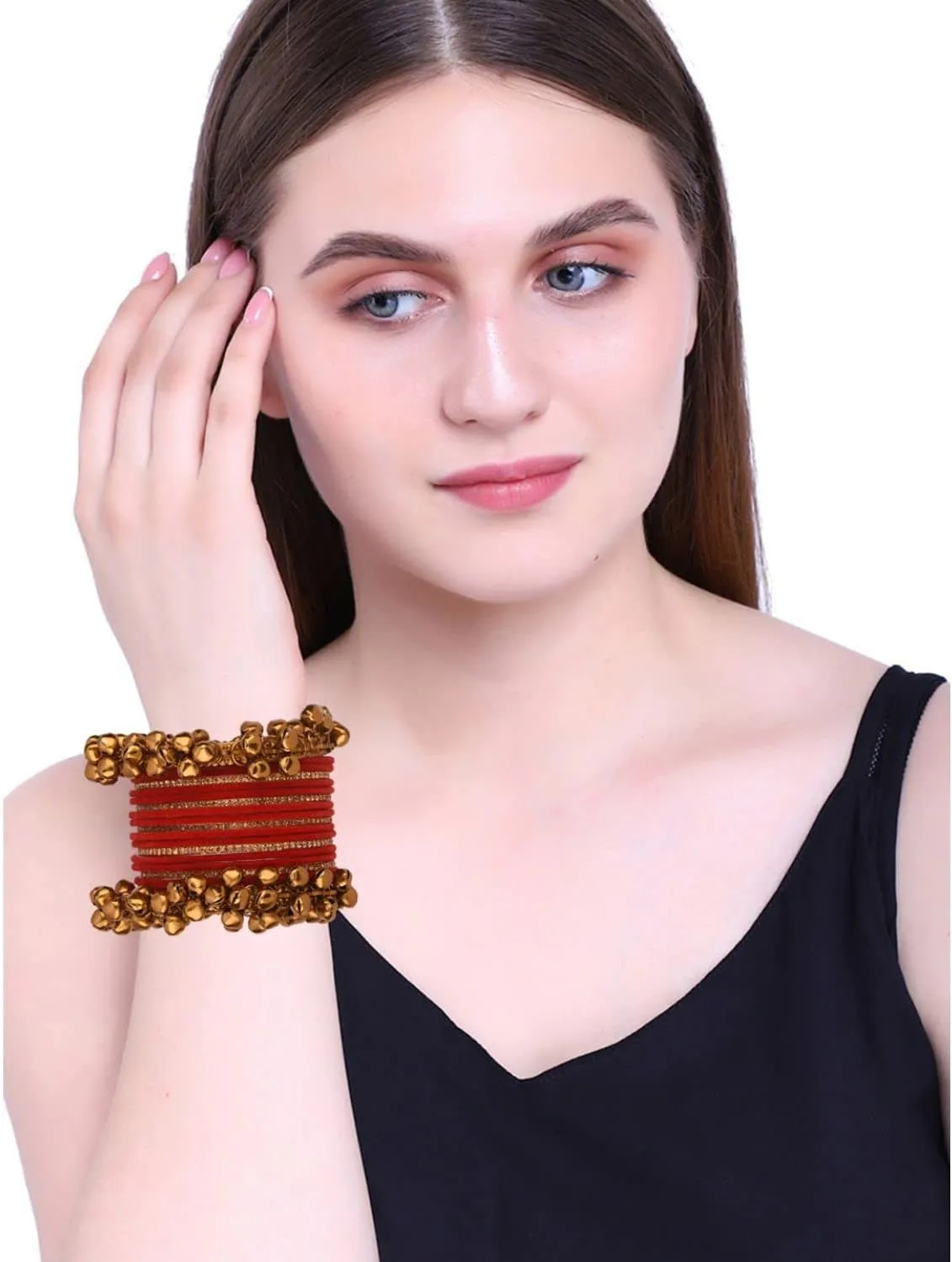 Efulgenz Indian Bangle Set Rhinestone CZ Crystal Velvet Bangle Boho Oxidized Bracelet Jewelry for Women
