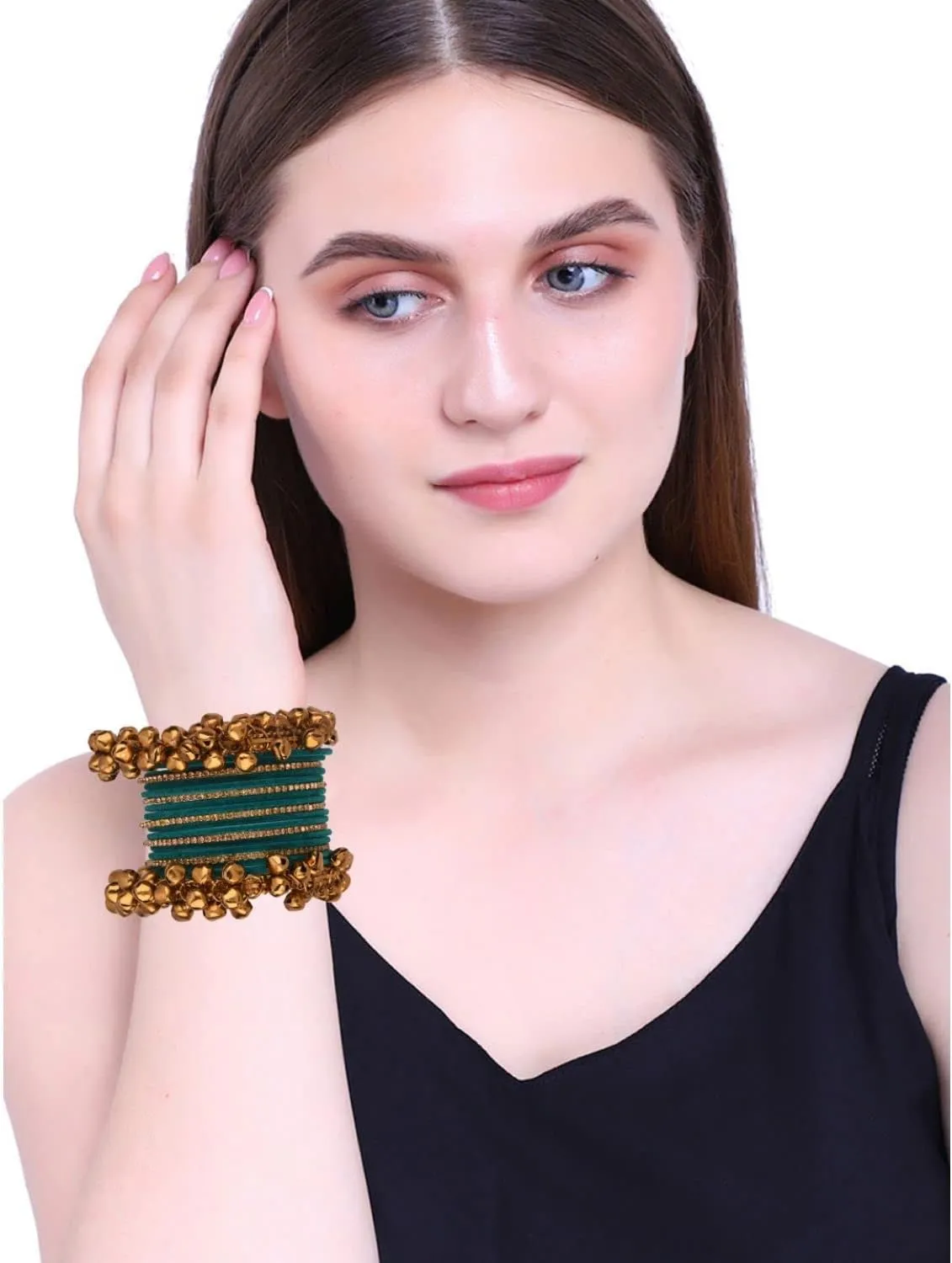 Efulgenz Indian Bangle Set Rhinestone CZ Crystal Velvet Bangle Boho Oxidized Bracelet Jewelry for Women