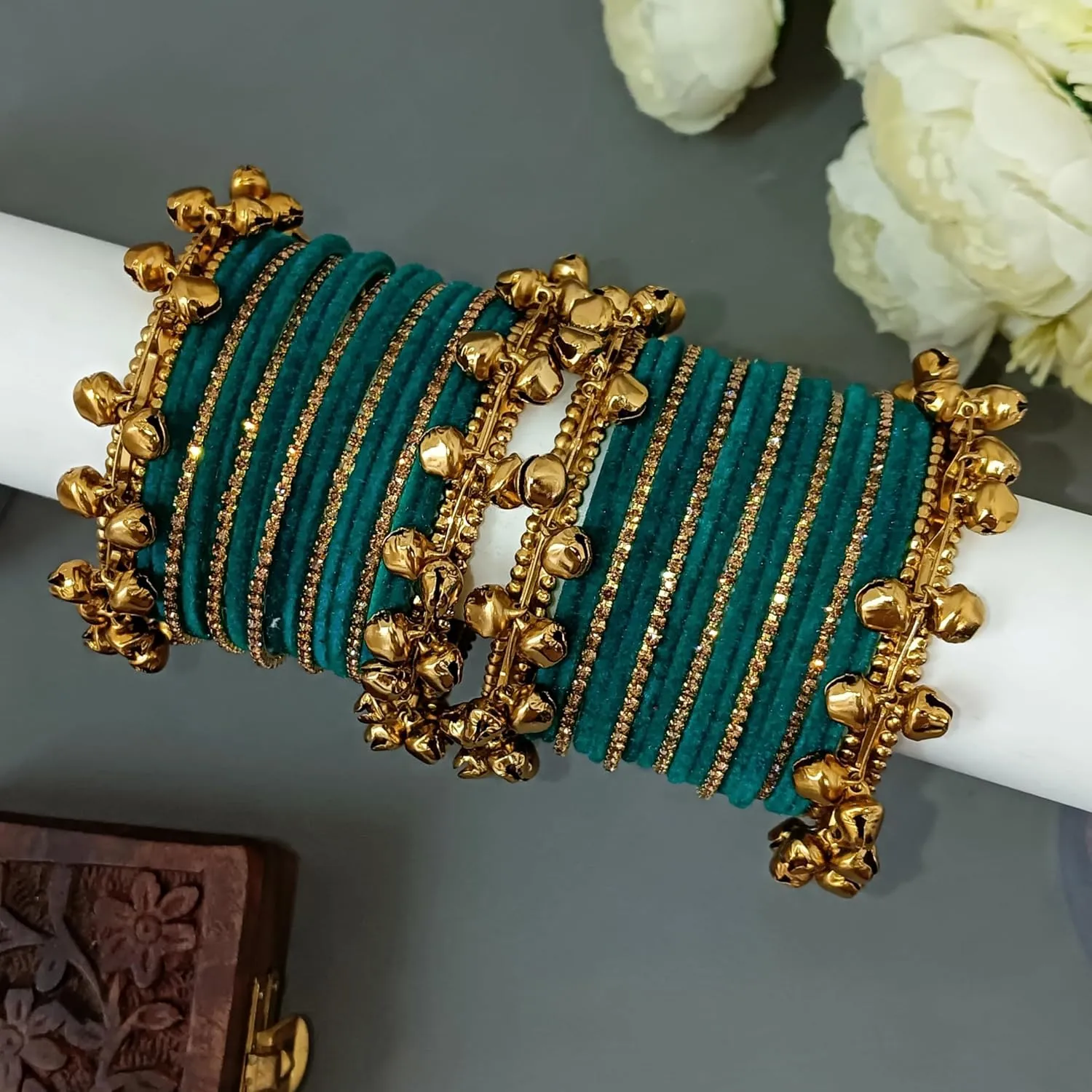 Efulgenz Indian Bangle Set Rhinestone CZ Crystal Velvet Bangle Boho Oxidized Bracelet Jewelry for Women