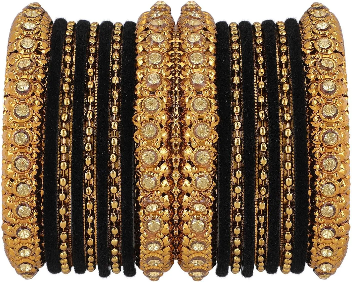 Efulgenz Indian Oxidized Bangle Bracelet Set for Women Boho Punk Crystal Studded Bangles Metal Ball Bangles Fashion Statement Jewelry for Women (18 Pcs)