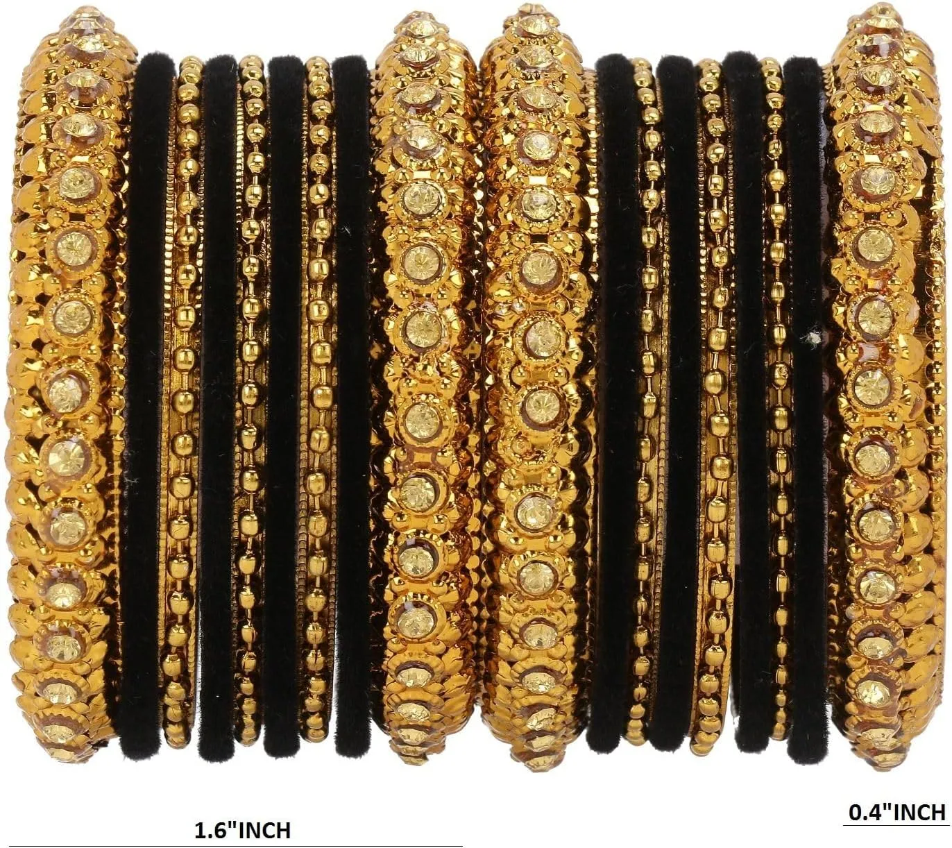 Efulgenz Indian Oxidized Bangle Bracelet Set for Women Boho Punk Crystal Studded Bangles Metal Ball Bangles Fashion Statement Jewelry for Women (18 Pcs)