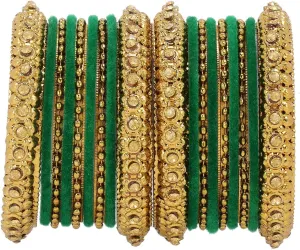 Efulgenz Indian Oxidized Bangle Bracelet Set for Women Boho Punk Crystal Studded Bangles Metal Ball Bangles Fashion Statement Jewelry for Women (18 Pcs)