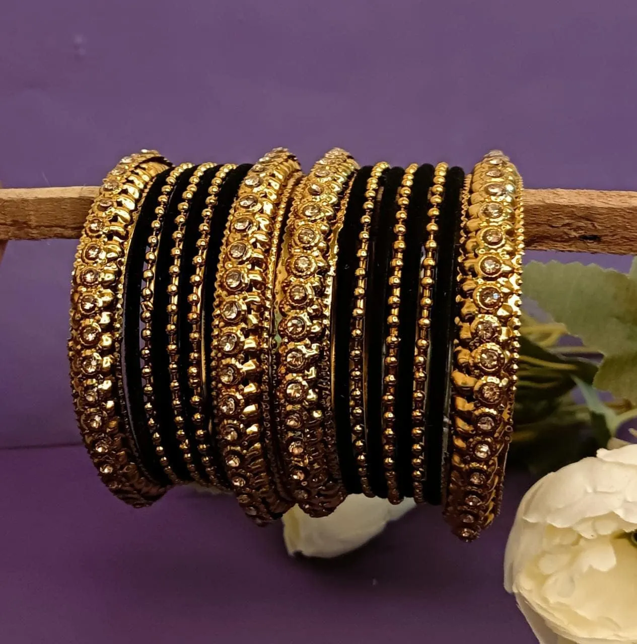 Efulgenz Indian Oxidized Bangle Bracelet Set for Women Boho Punk Crystal Studded Bangles Metal Ball Bangles Fashion Statement Jewelry for Women (18 Pcs)