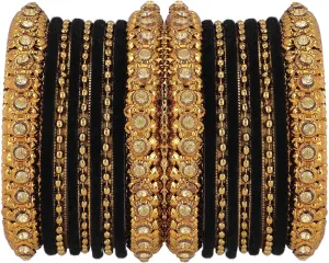 Efulgenz Indian Oxidized Bangle Bracelet Set for Women Boho Punk Crystal Studded Bangles Metal Ball Bangles Fashion Statement Jewelry for Women (18 Pcs)