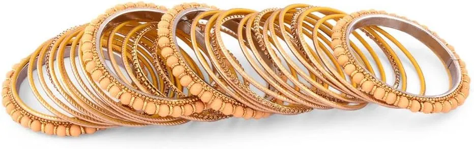 Efulgenz Indian Wedding Bridal Bangle Set for Women Traditional Beaded Bangles Rhinestone Bracelet Plain Matte Finish Metal Bangle Bracelet Bollywood Jewelry
