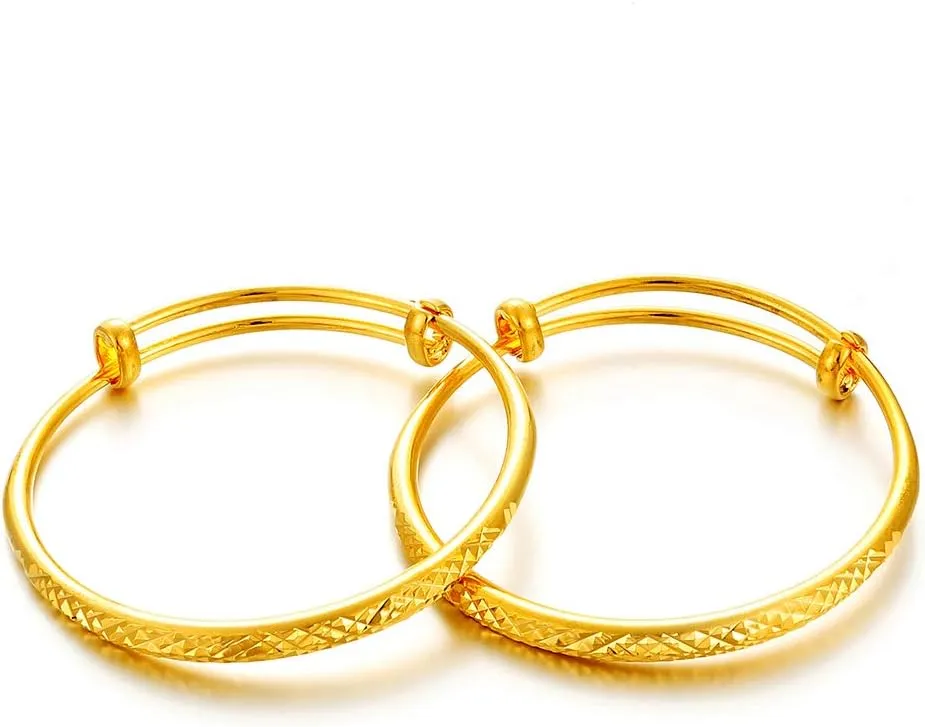 Ethlyn 2pcs/lot Baby bangles for girls boys 1 year old Gold Plated Bangles Bracelets toddler kids jewelry