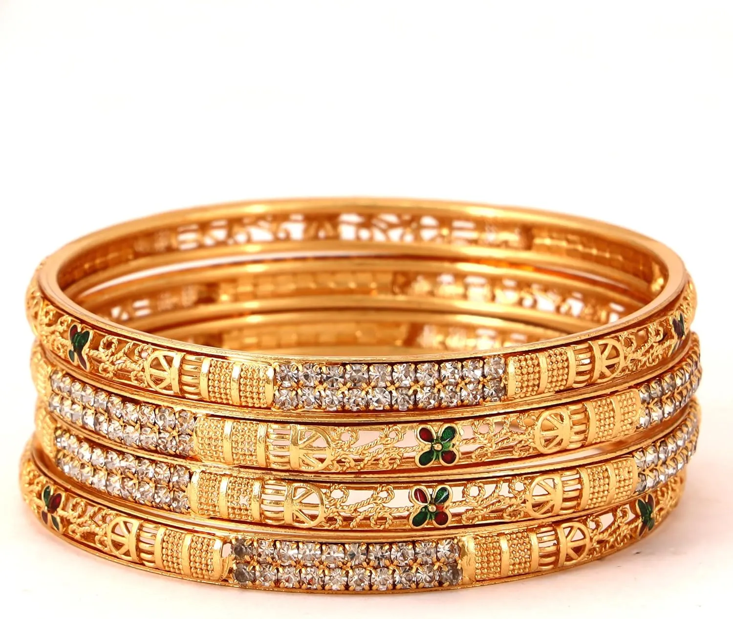 Ethnic Rajasthani Handmade Gold Plated Micro Minakari With Stone Bangles Traditional Designer Jewelry Bangle Bracelets Set Of 4