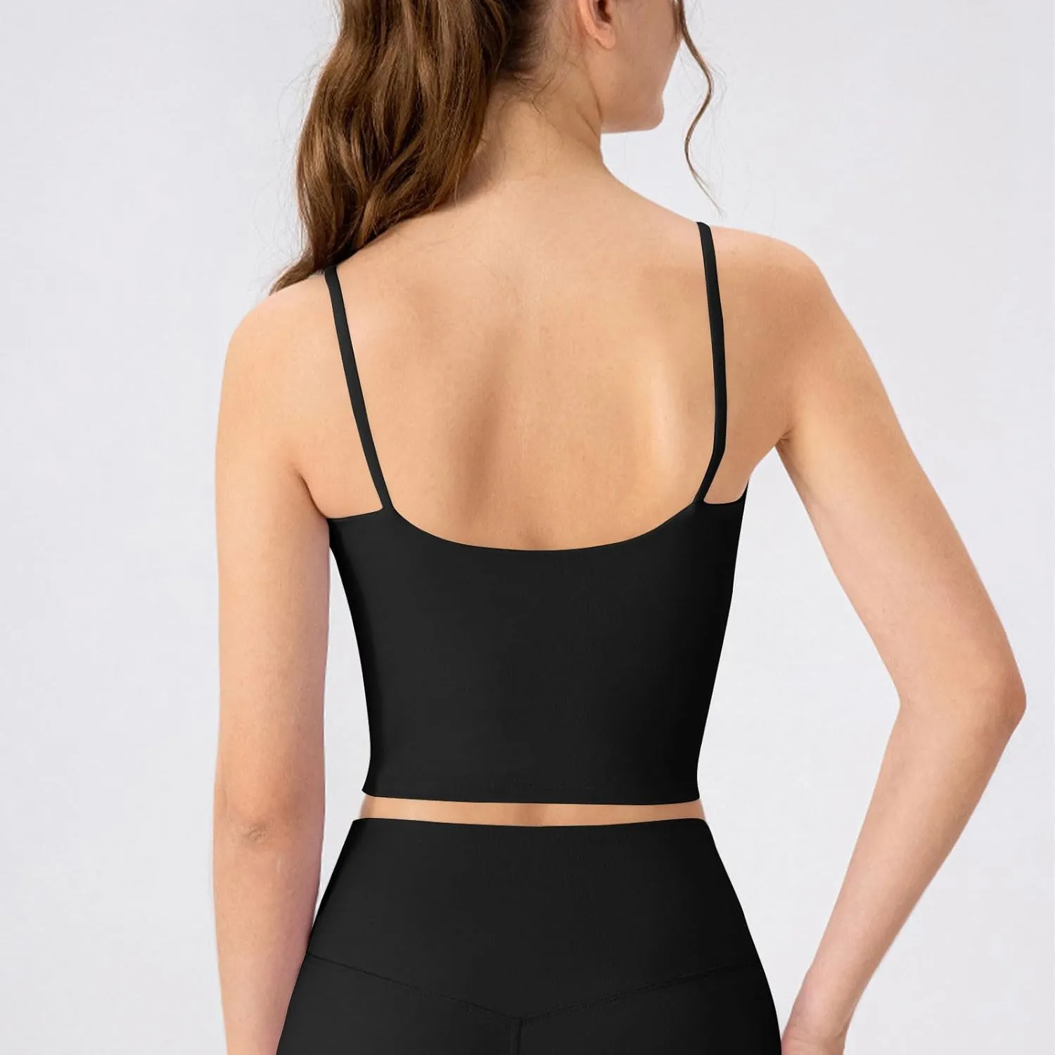 Fitness Tank Tops for Womens Removable Chest Pad Round Neck Strap Tees Yoga Sleeveless Camisole Vest Sports Workout