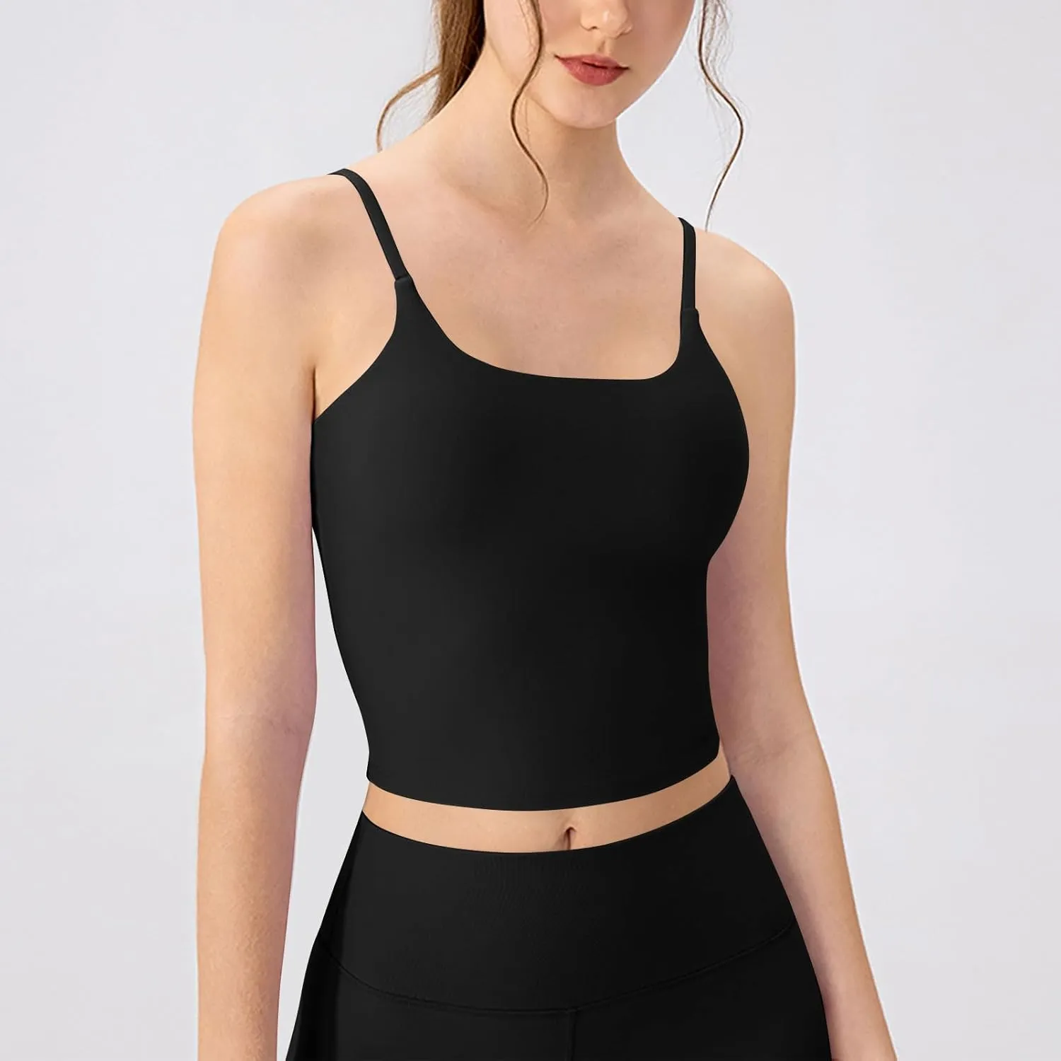 Fitness Tank Tops for Womens Removable Chest Pad Round Neck Strap Tees Yoga Sleeveless Camisole Vest Sports Workout