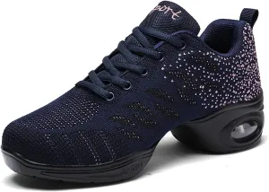 FLIOZY Women's Jazz Shoes Lace-up Platform Air Cushion Dance Shoes Breathable Athletic Fitness Yoga Walking Sneaker