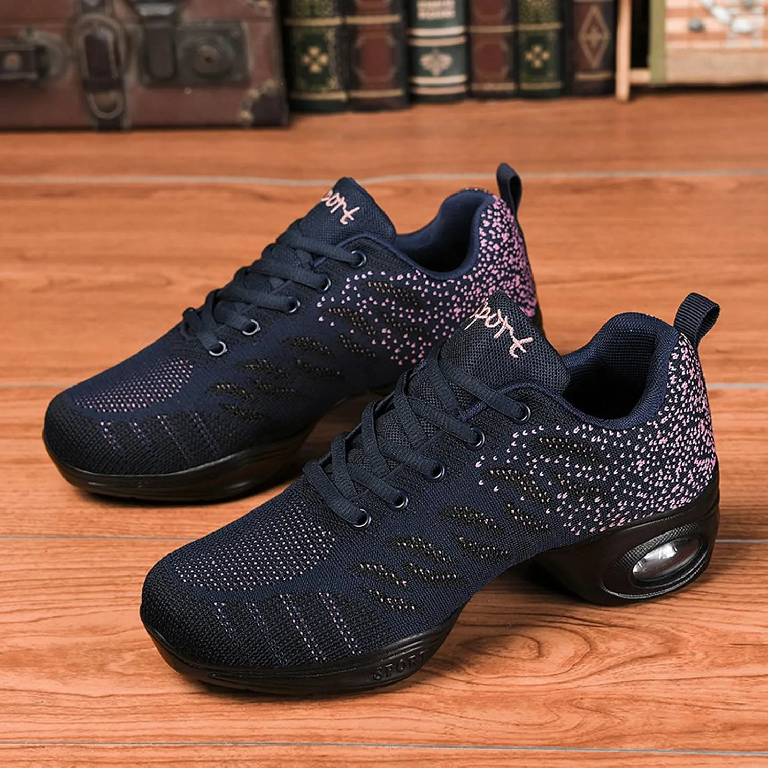 FLIOZY Women's Jazz Shoes Lace-up Platform Air Cushion Dance Shoes Breathable Athletic Fitness Yoga Walking Sneaker