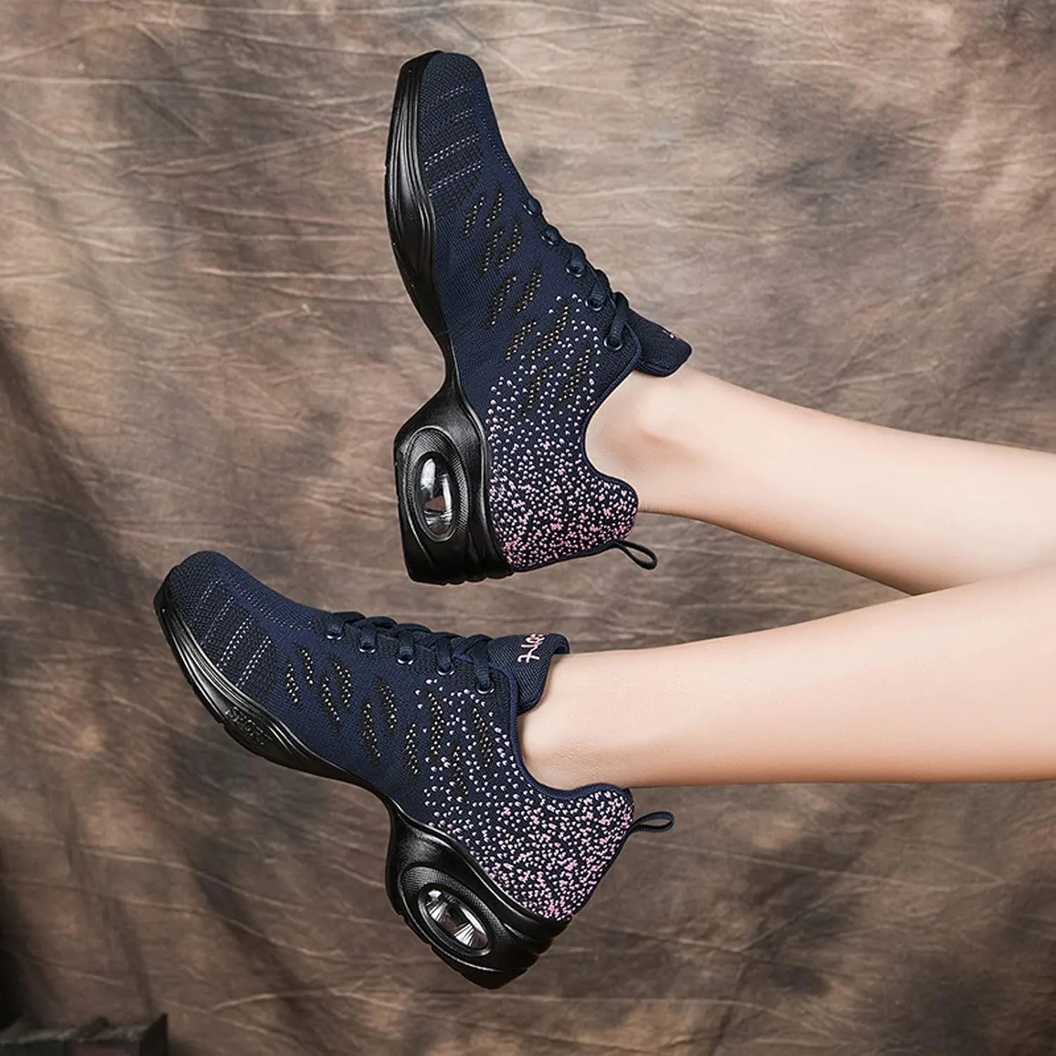 FLIOZY Women's Jazz Shoes Lace-up Platform Air Cushion Dance Shoes Breathable Athletic Fitness Yoga Walking Sneaker