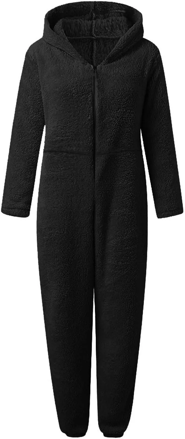 Fluffy Onesie for Women with Butt Flap Bodycon Romper Sleepwear Ladies Pajamas Trap Door Pajama