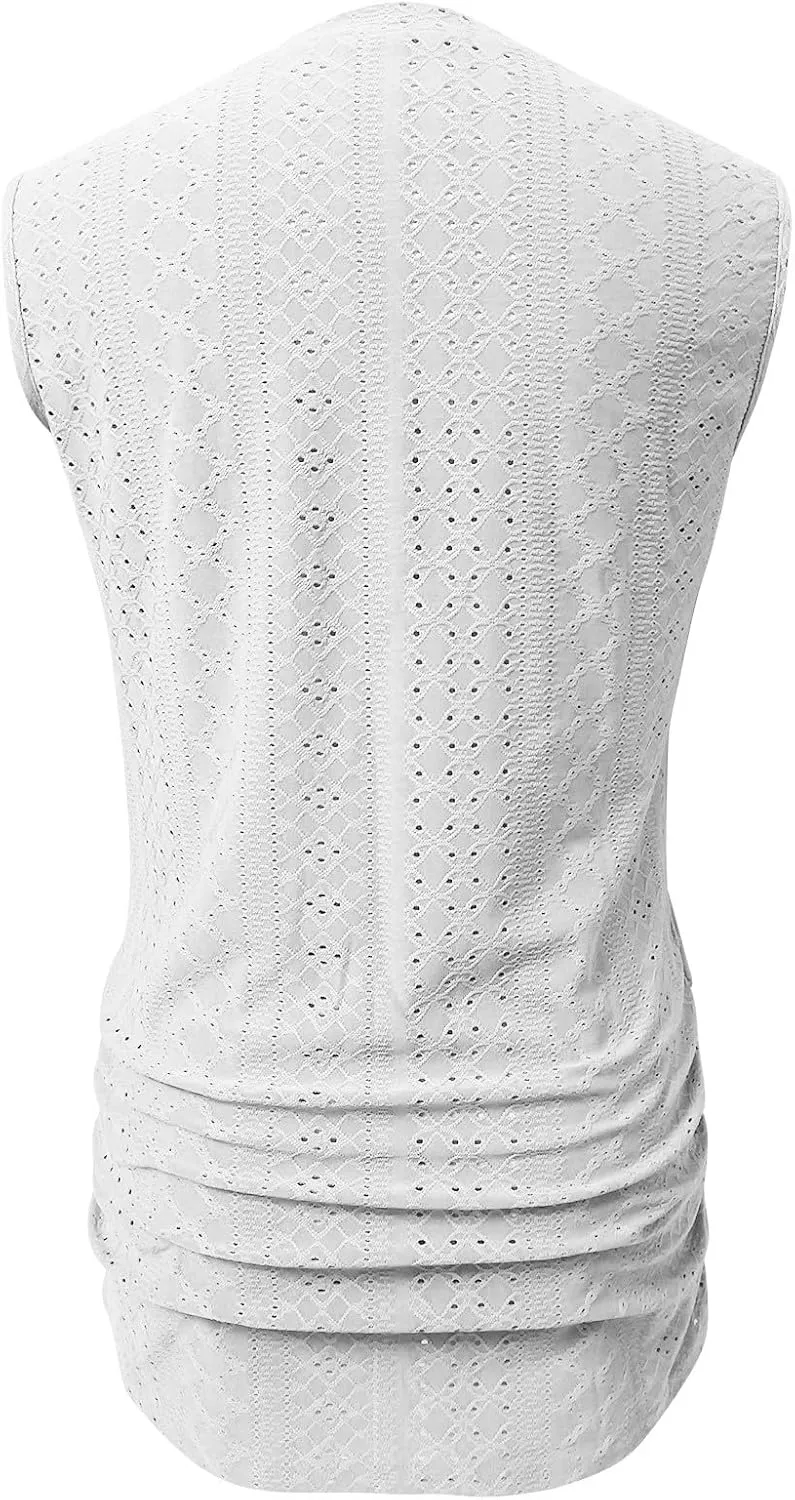 Gcvizuso Tank Top for Women Casual Sleeveless Loose Tie Long High Scoop Neck Shirt Summer Solid Top 2024 Fashion Blouse