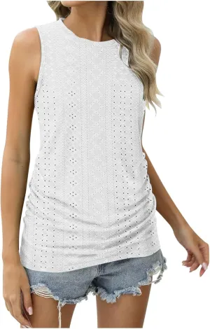 Gcvizuso Tank Top for Women Casual Sleeveless Loose Tie Long High Scoop Neck Shirt Summer Solid Top 2024 Fashion Blouse