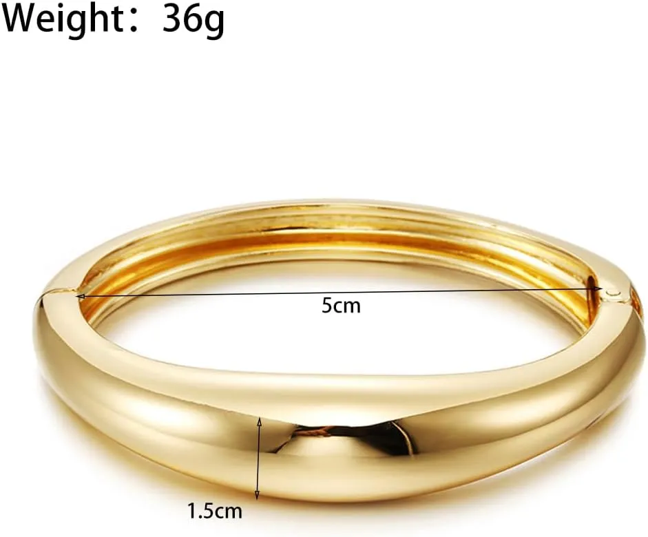 GIGB PBDK Chunky Gold Plated Bangle Bracelets for Women Irregular Silver Geometric Wide Thick Metal Cuff Bracelet Minimalist Statement Jewelry Gifts